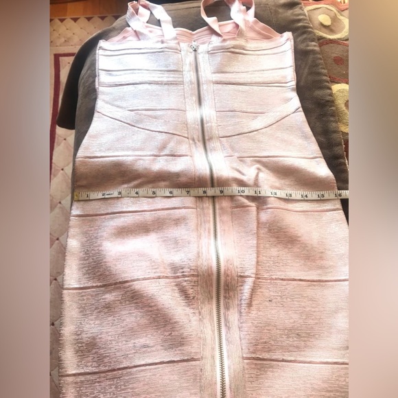 JS Collections pink & silver bodycon midi dress with zipper in sz 4. Stretchy - Picture 6 of 13